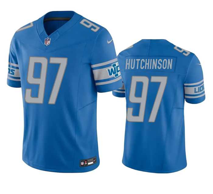 Men & Women & Youth Detroit Lions #97 Aidan Hutchinson Blue 2023 F.U.S.E. Vapor Untouchable Limited Stitched Jersey